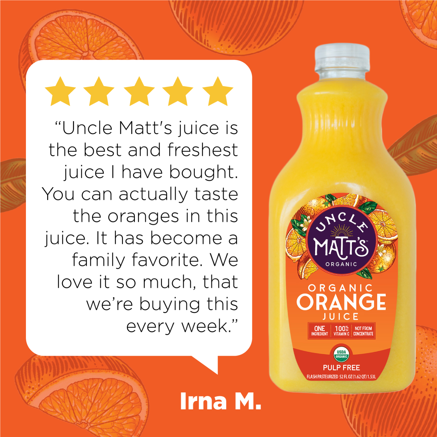 Organic Orange Juice 52oz (4 Bottles) Uncle Matt's Organic